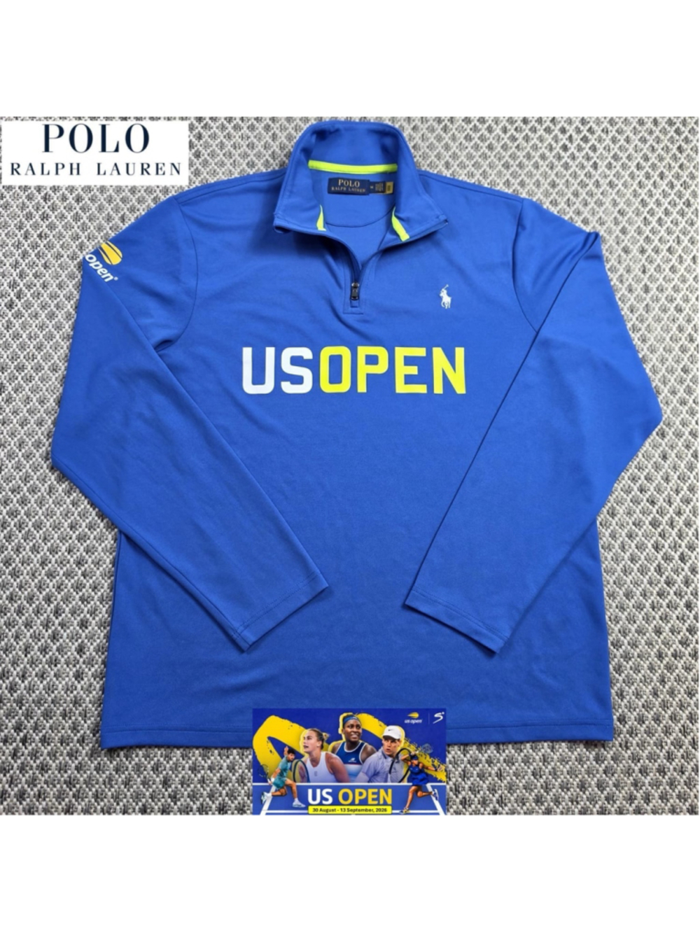 Polo Ralph Lauren US Open Tennis Quarter Zip Pullover Mens M Blue Pony Logo